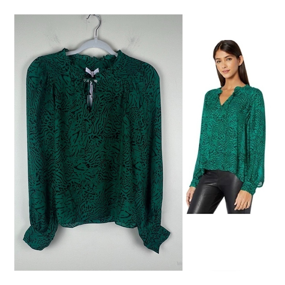 Parker | Animal Print Silk Zelenskyy Blouse In Jaded Jaguar | XXS